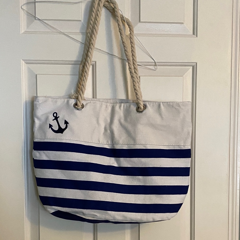 Nautical Striped Tote Bag - Blue and White